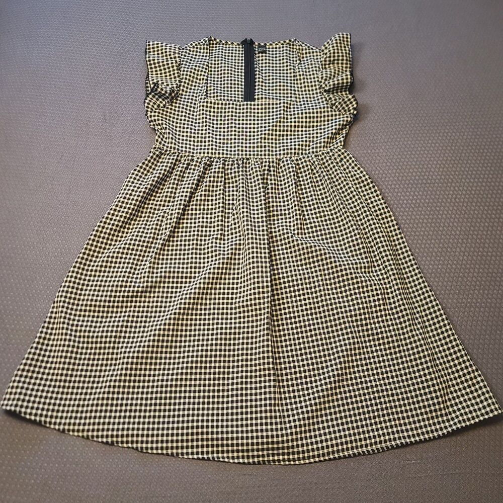 Black White Gingham Cottagecore Flutter Sleeve Dress Women Sz S (US 4 EU 36)